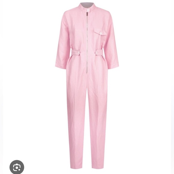 Sandro Eladia Linen Blend NWT Jumpsuit In Rose Clair Pink - Picture 6 of 7